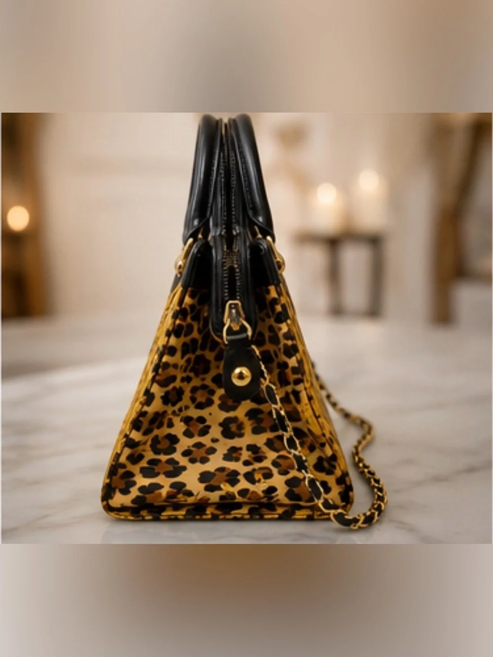 Gianni Versace Vintage Baroque Leopard Top Handle Satchel Shoulder Bag